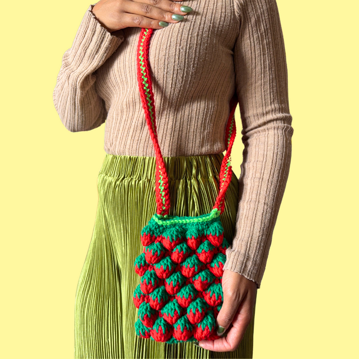 Strawberry Crochet Mini Cross Body Bag