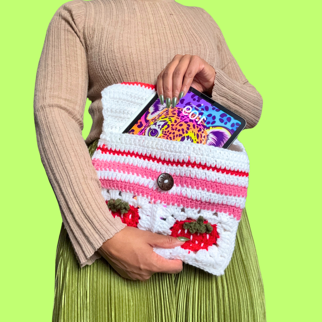 Dainty Strawberry Large Crochet Tablet/Book Sleeve – Siyo Boutique Dainty Strawberry Large Crochet Tablet/Book Sleeve – Siyo Boutique