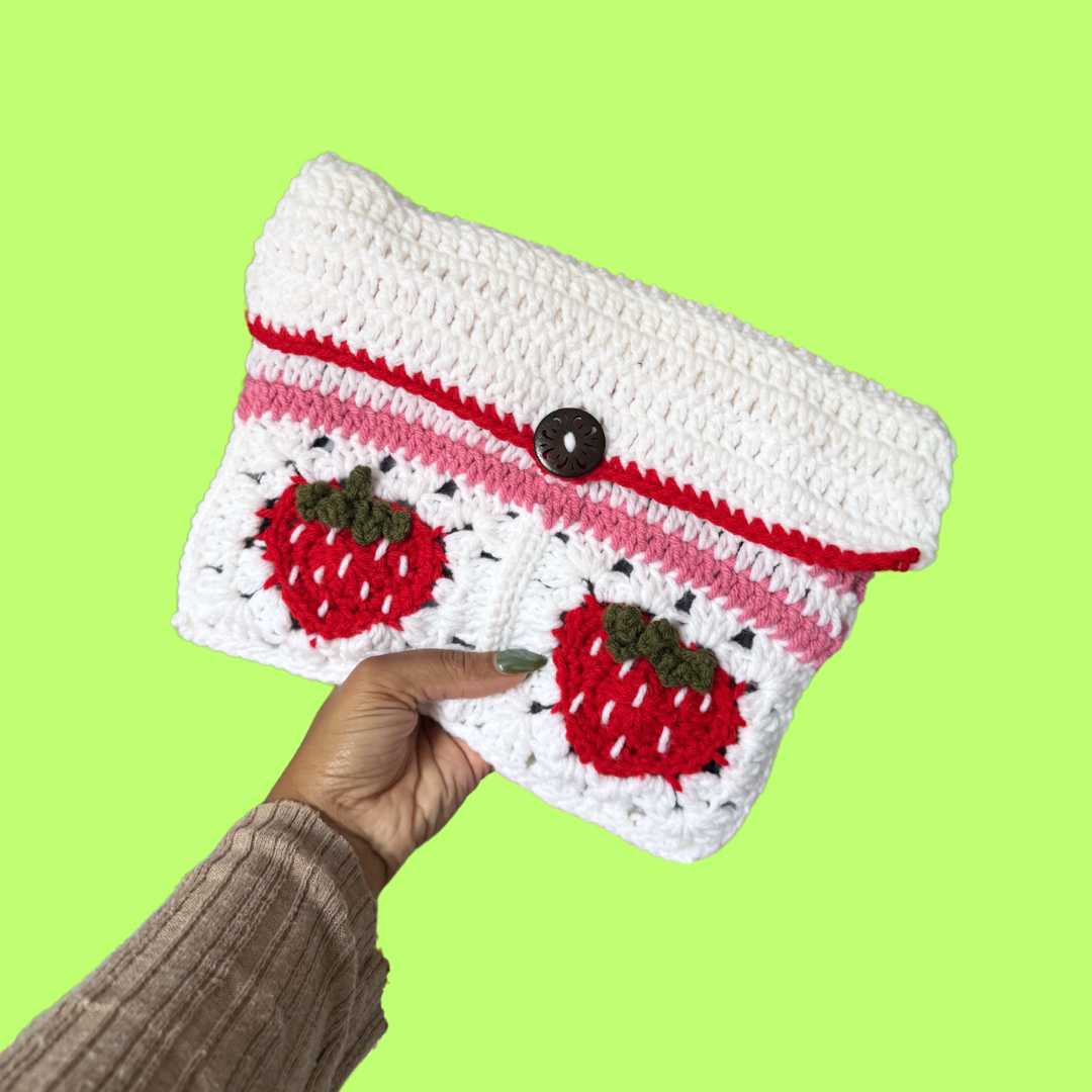 Dainty Strawberry Large Crochet Tablet/Book Sleeve – Siyo Boutique