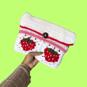 Dainty Strawberry Large Crochet Tablet/Book Sleeve