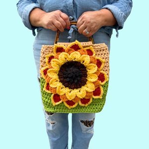 Sunflower Yarn Crochet Purse with Tortoise Handle