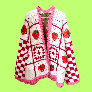 Strawberry Long Crochet Cardigan