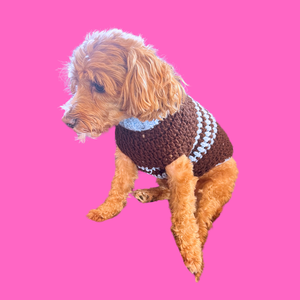 Dog or Cat Brown and Blue Crochet Sweater