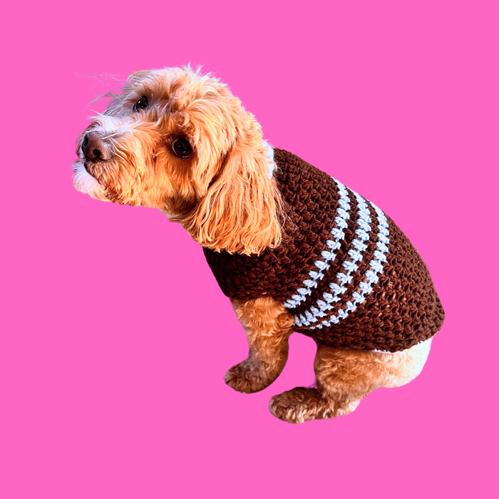 Dog or Cat Brown and Blue Crochet Sweater