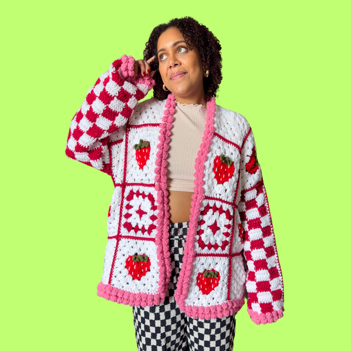 Strawberry Long Crochet Cardigan