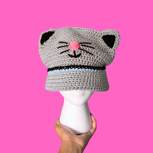 Gray Cat Crochet Beanie