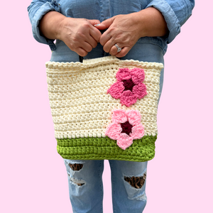Spring Cherries Yarn Crochet Purse with Dark Brown Handle