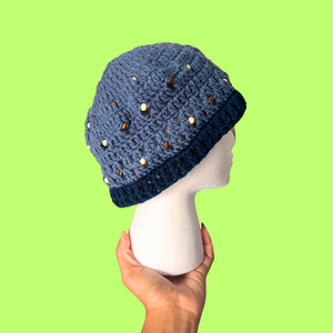 Blue Beaded Crochet Beanie