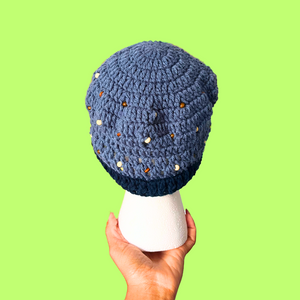 Blue Beaded Crochet Beanie