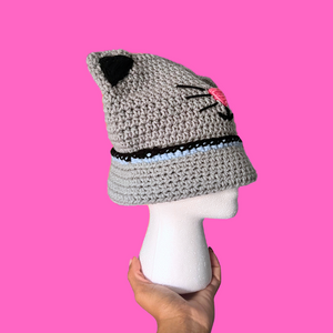 Gray Cat Crochet Beanie