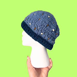 Blue Beaded Crochet Beanie