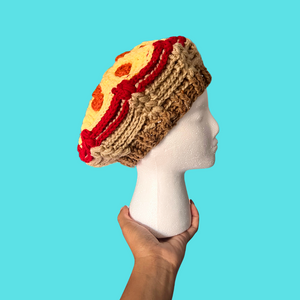 Pepperoni Pizza Crochet Beret Hat