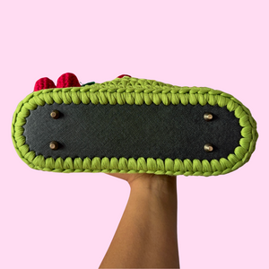 Spring Cherries Yarn Crochet Purse with Dark Brown Handle