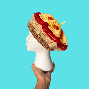 Pepperoni Pizza Crochet Beret Hat