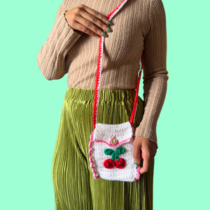 Dainty Strawberry Crochet Mini Cross Body Bag