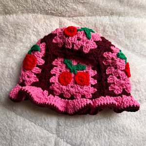 XL Pink Cherry Crochet Bucket Hat