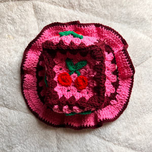 XL Pink Cherry Crochet Bucket Hat