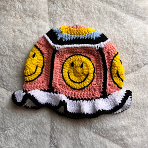 Pink Smiley Crochet Bucket Hat