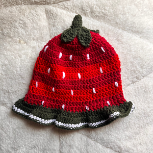 XL Strawberry Crochet Bucket Hat