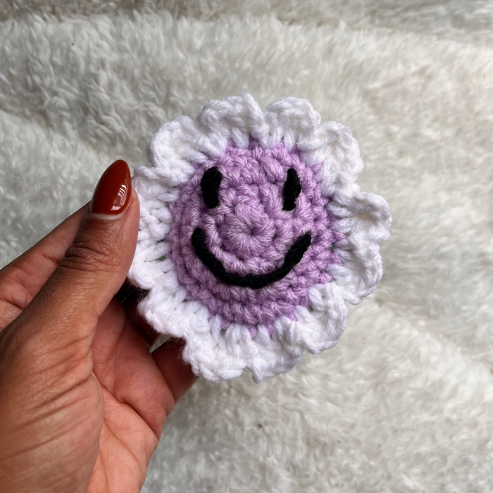 Lavender Smiley Crochet Hair Tie