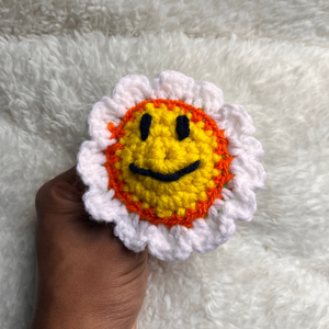 Orange Smiley Crochet Hair Tie