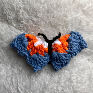 Blue and Orange Butterfly Crochet Hair Tie