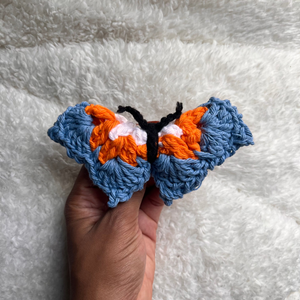 Blue and Orange Butterfly Crochet Hair Tie