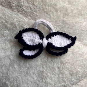 Navy and White Bow Crochet Hair Tie