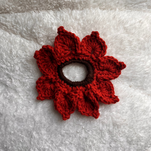 Red Flower Crochet Scrunchie