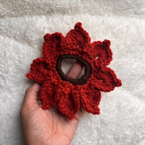 Red Flower Crochet Scrunchie