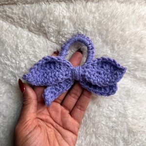 Periwinkle Blue Bow Crochet Hair Tie