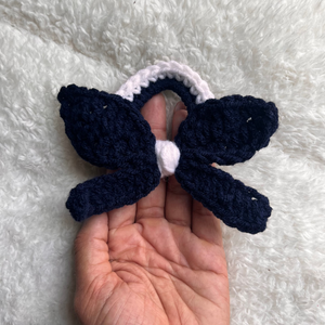 Navy Blue Bow Crochet Hair Tie