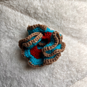 Beige and Turquoise Crochet Scrunchie