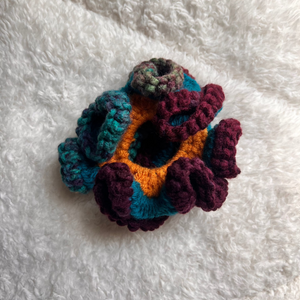 Maroon and Teal Crochet Scrunchie