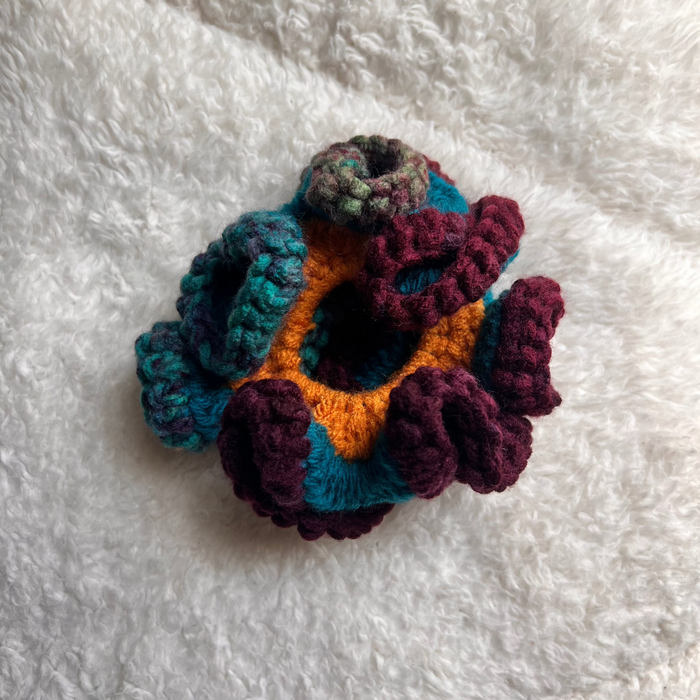 Maroon and Teal Crochet Scrunchie