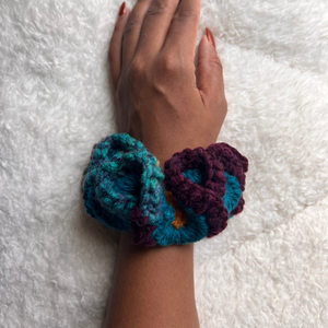 Maroon and Teal Crochet Scrunchie