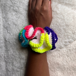 White Rainbow Crochet Scrunchie