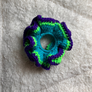 Turquoise and Green Crochet Scrunchie