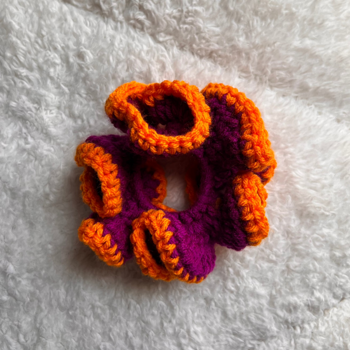 Purple and Orange Crochet Scrunchie