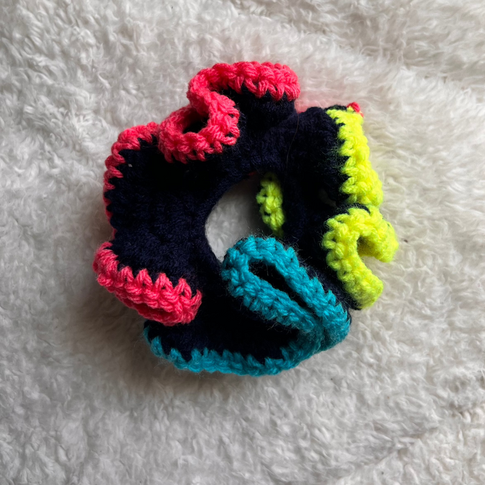 Black Rainbow Crochet Scrunchie