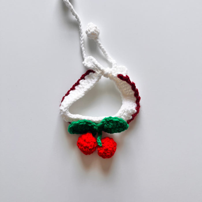 Dog or Cat White Cherry Crochet Collar