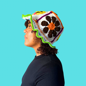 Retro Flower Crochet Bucket Hat