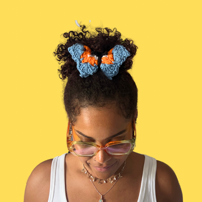 Blue and Orange Butterfly Crochet Hair Tie