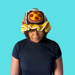 XL Pizza Yellow Crochet Bucket Hat