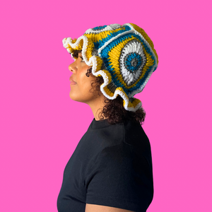 Yellow Eye Crochet Bucket Hat