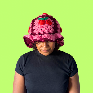 XL Pink Cherry Crochet Bucket Hat