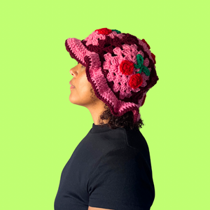 XL Pink Cherry Crochet Bucket Hat