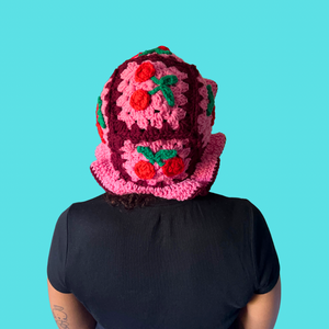 XL Pink Cherry Crochet Bucket Hat