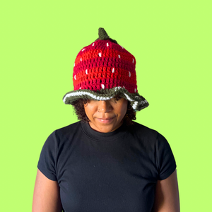 XL Strawberry Crochet Bucket Hat