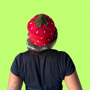 XL Strawberry Crochet Bucket Hat